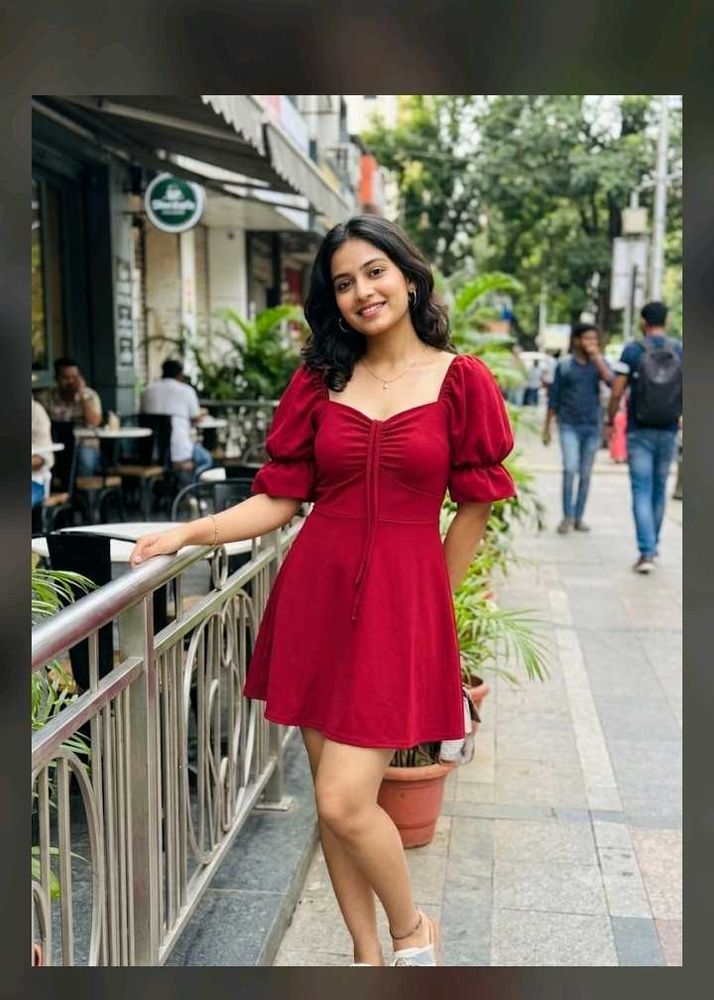 Chic Red Puff Sleeve Mini Dress