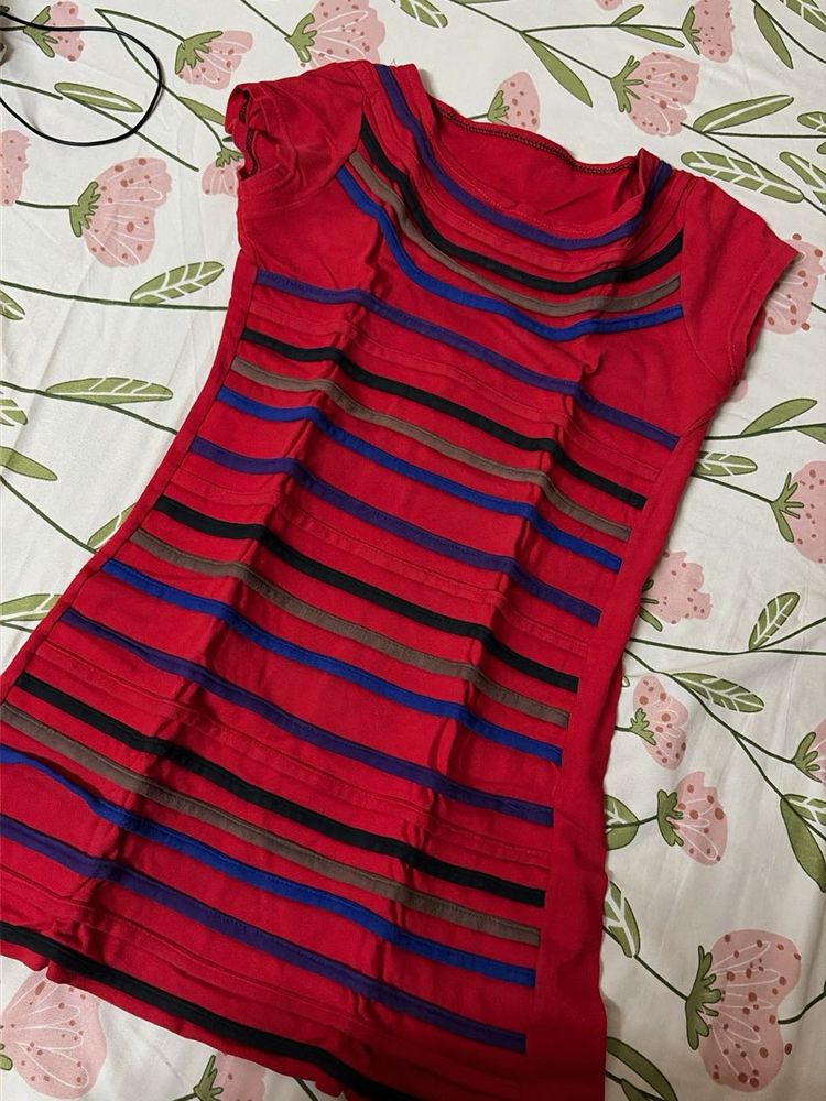 Red Striped Short Dress