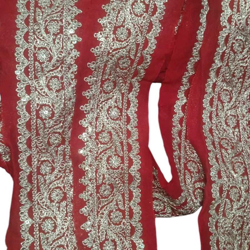 Lace, Red colour whitta fabric lace with golden se