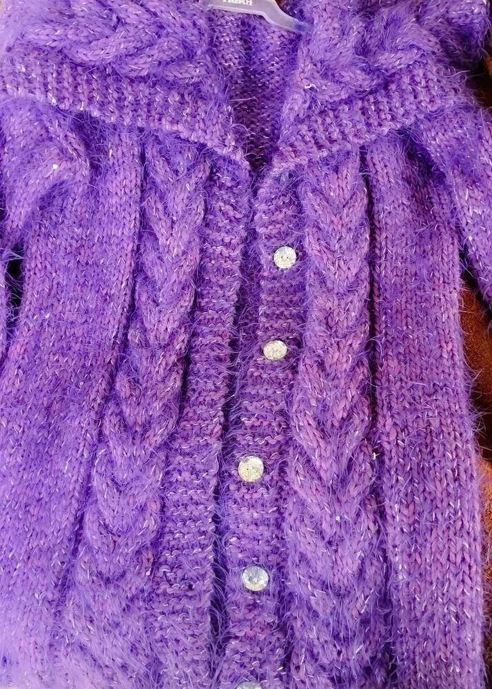 purple knit cardigan