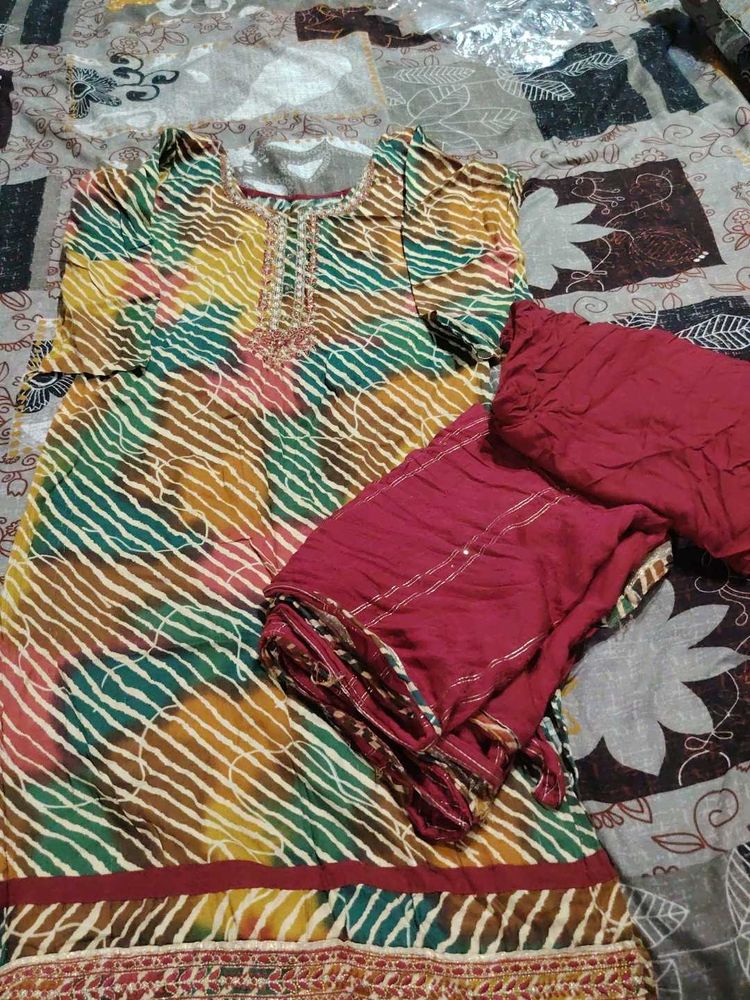 Colorful Striped Kurta Set with Dupatta