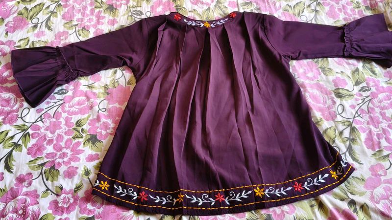 Embroidered Purple Kurti with Bell Sleeves (New)