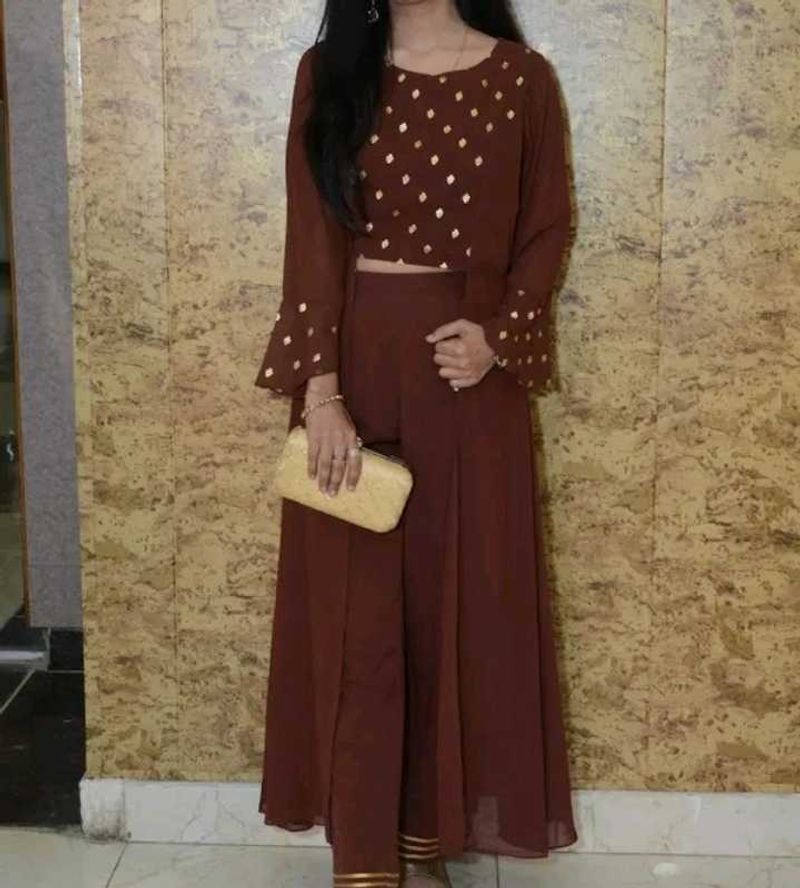 Elegant Brown &amp; Ethnic Top and Pant Set 🎀