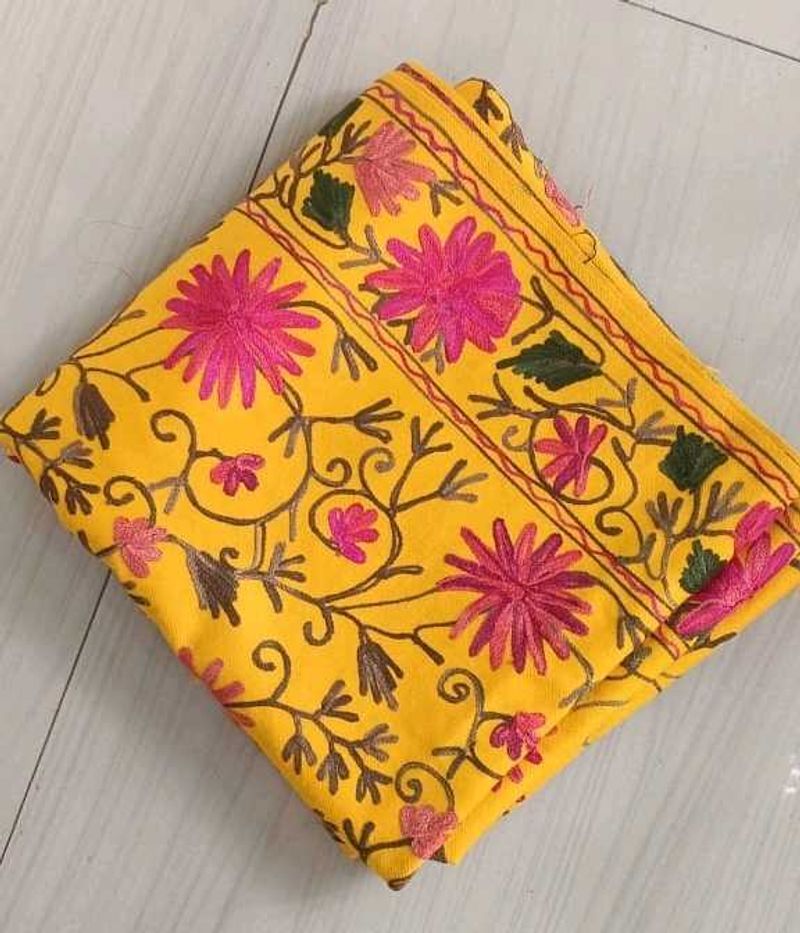 Yellow Floral Embroidered Shawl