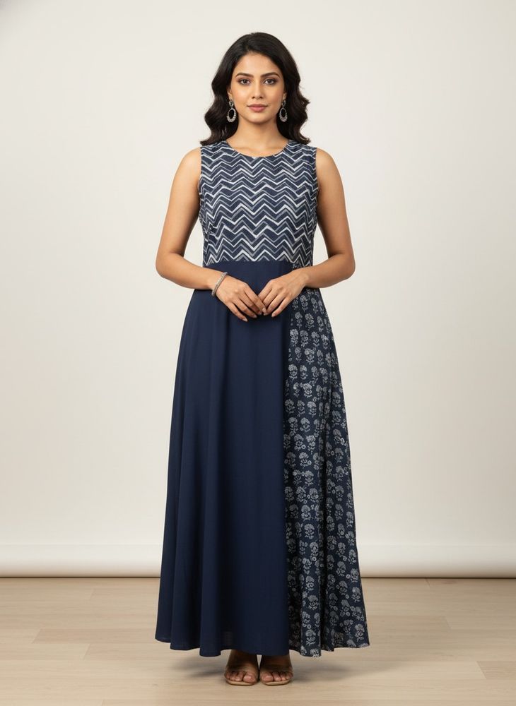 Stylish Navy Blue Ethnic Gown