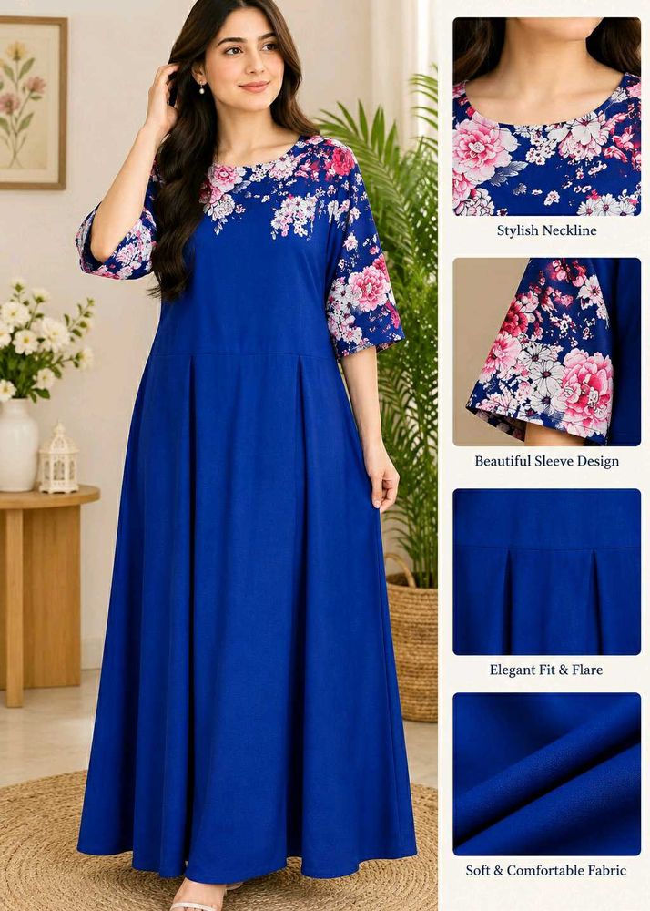 Elegant Blue Floral Maxi Dress