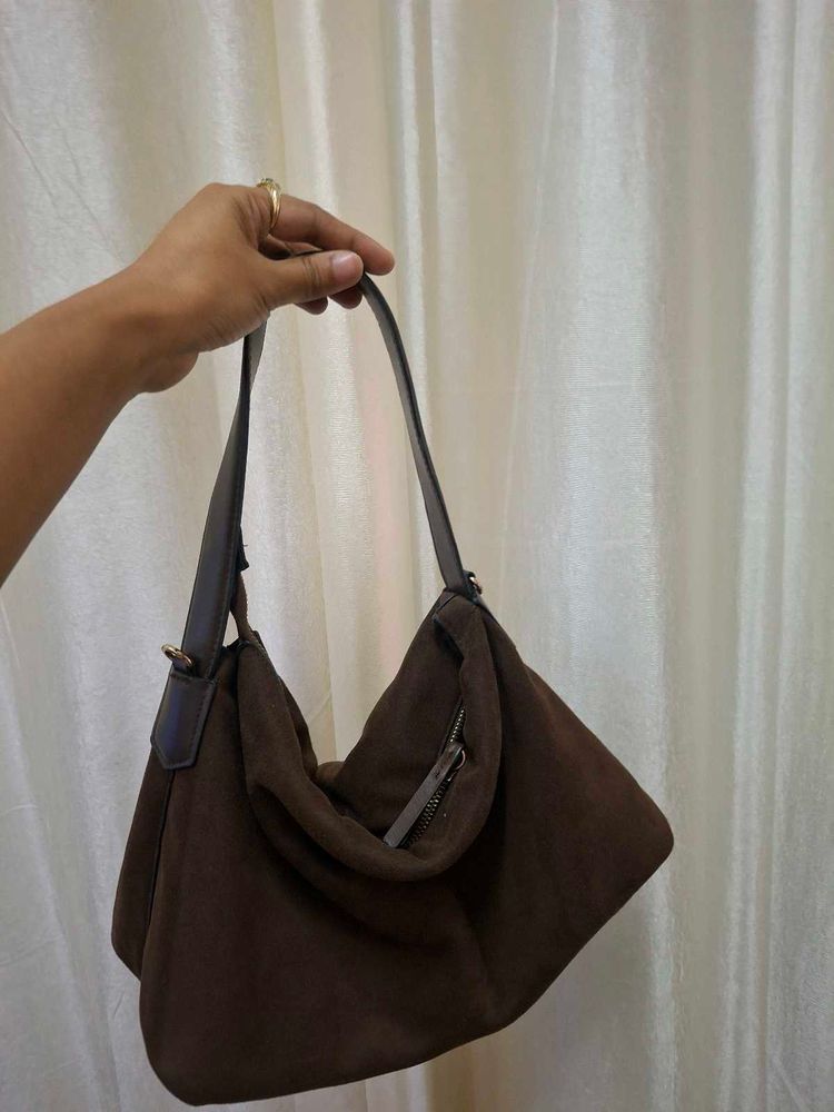 Brown Suede Hobo Bag
