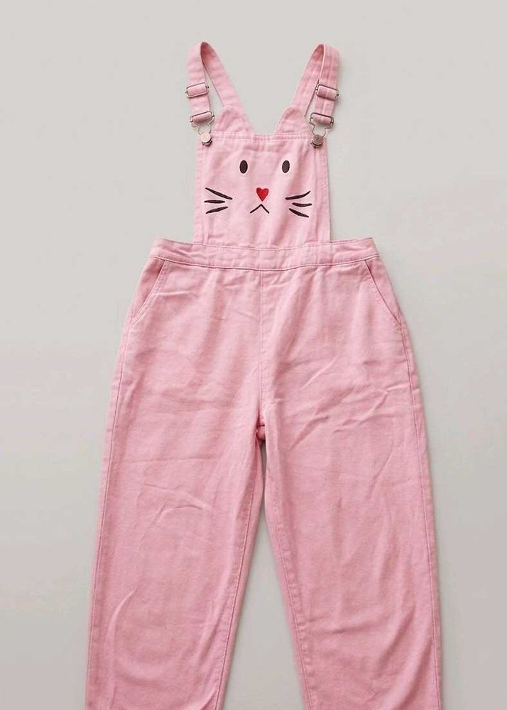 Aesthetic Pink Cat Print Dungaree &amp; Jumpsuit Set