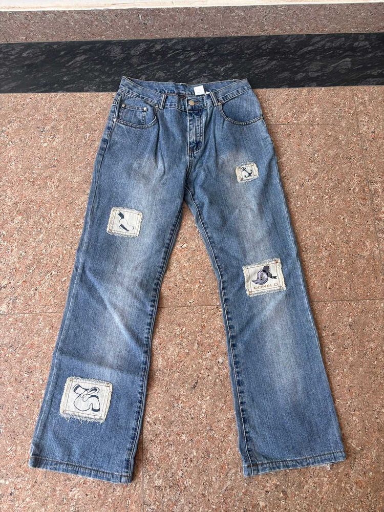 Patched Blue Denim Jeans
