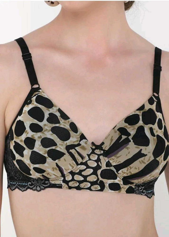 Animal Print Lace Detail Bra