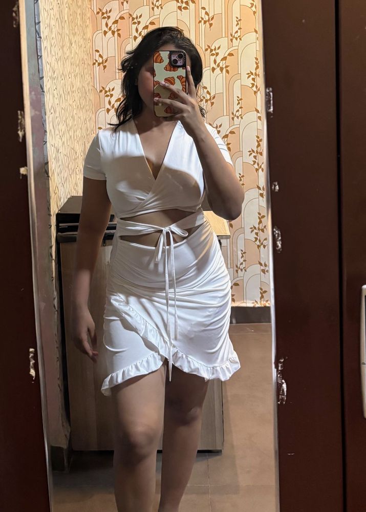 White Cutout Ruffle Mini Dress