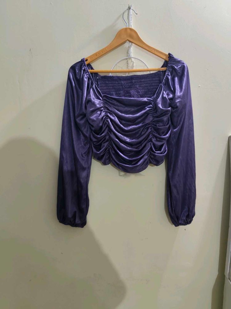Purple Ruched Long Sleeve Top