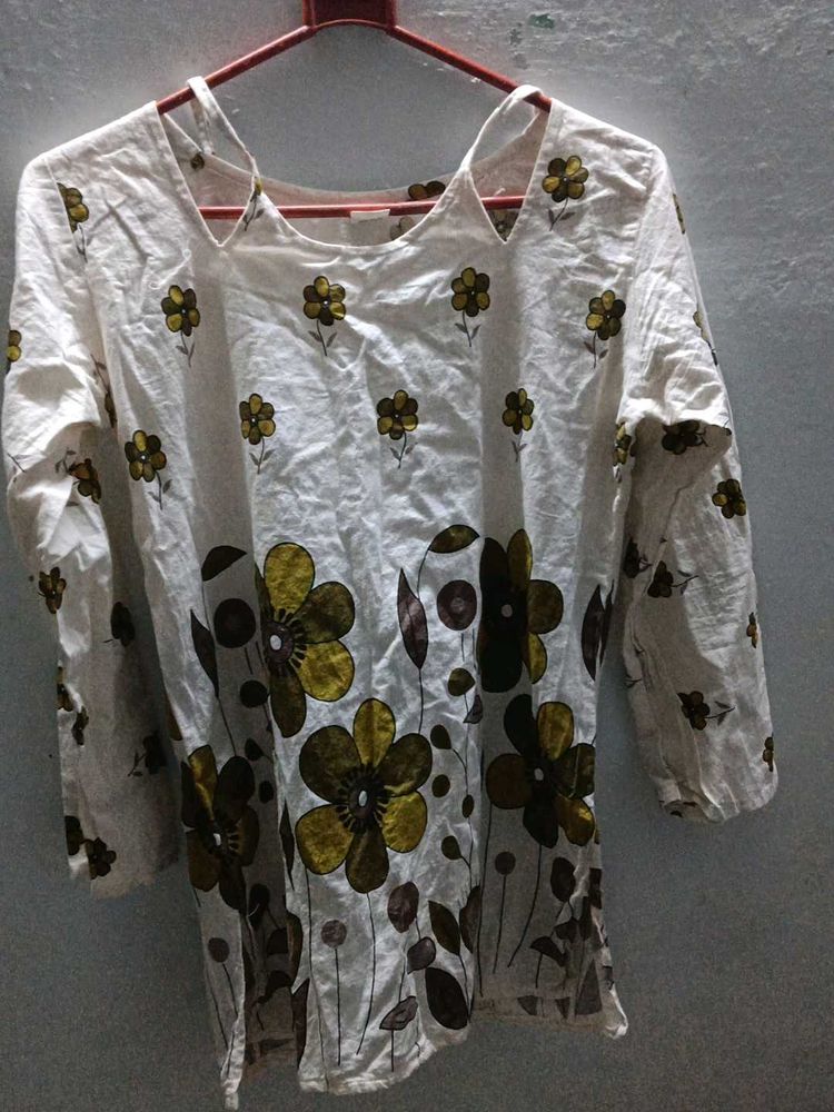 White Floral Print Top