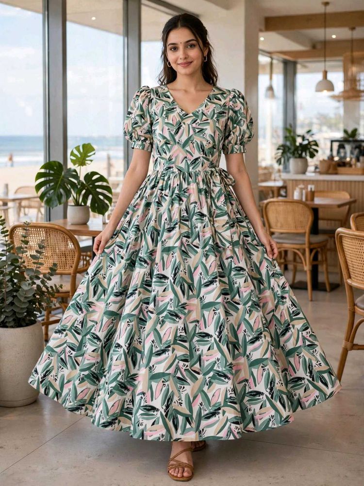 leafy patterned designed frock