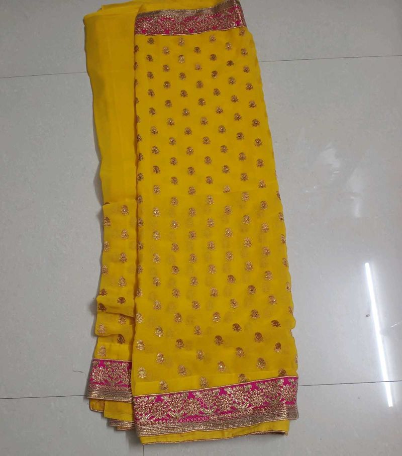 Vibrant Yellow Embroidered Saree