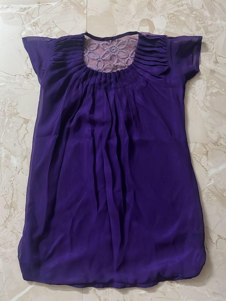 Purple Sheer Blouse with Lace Detail