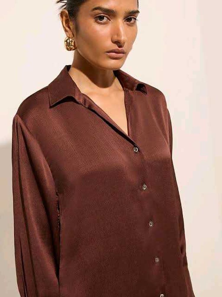 Wardrobe by Westside Dark Brown Satin Shirt