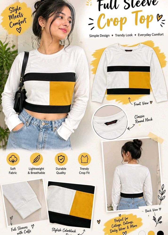 Trendy Colorblock Full Sleeve Crop Top
