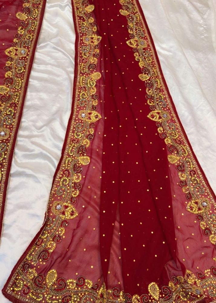 Maroon Embroidered Saree