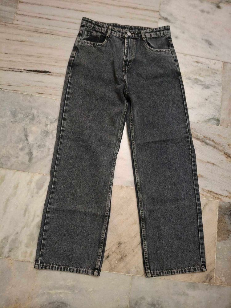 Stylish Grey Wash Wide Leg Jeans