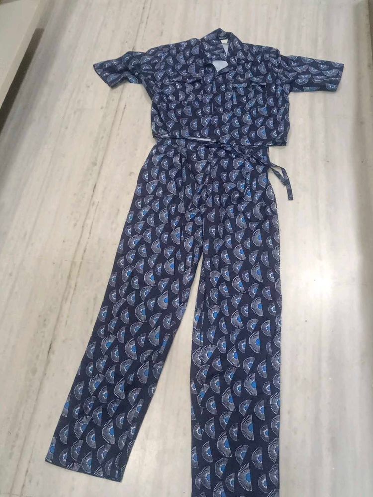 Stylish Navy Blue Printed Co-ord Set