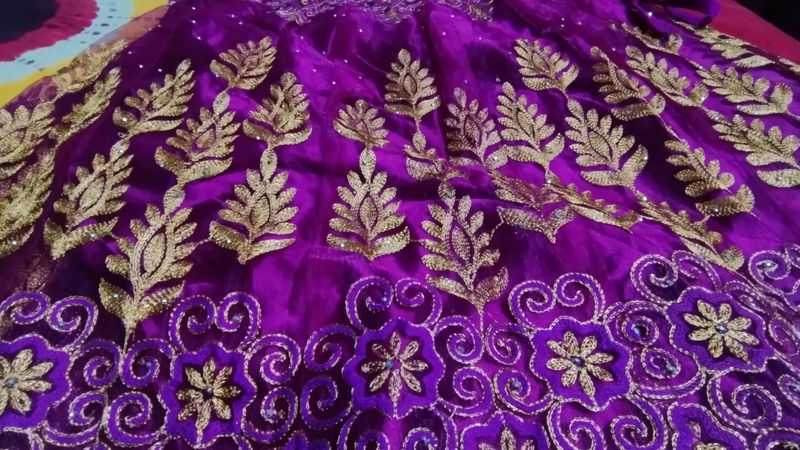 Purple &amp; Gold Embroidered Skirt  with Dupatta