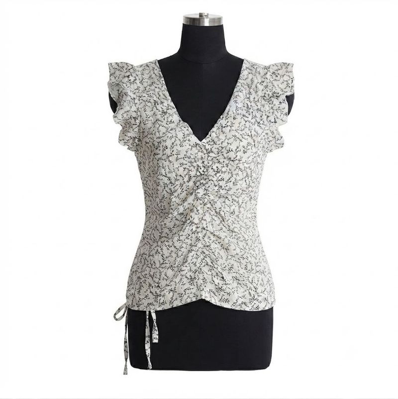 Floral Ruched V-Neck Top