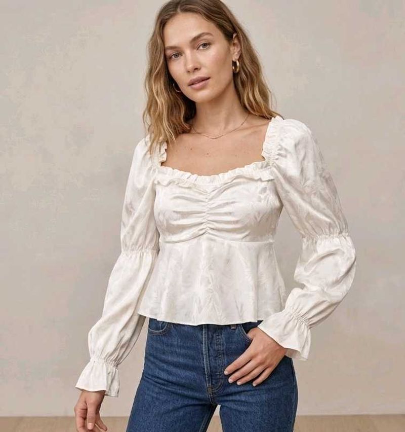 Chic White Ruched Square Neck Top