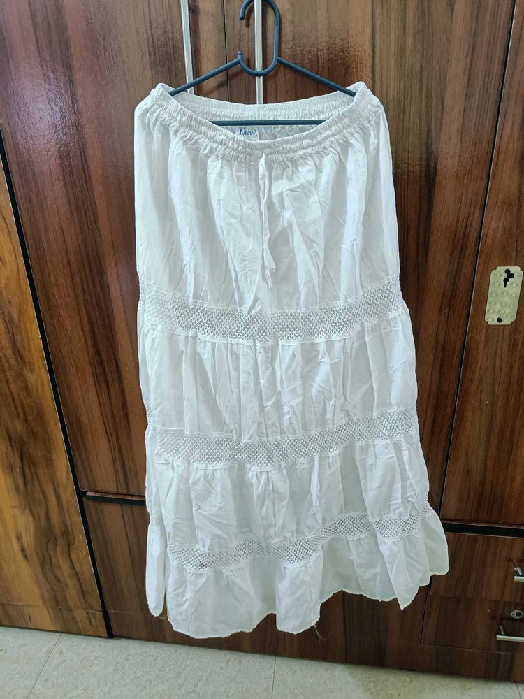 White Tiered Boho Maxi Skirt