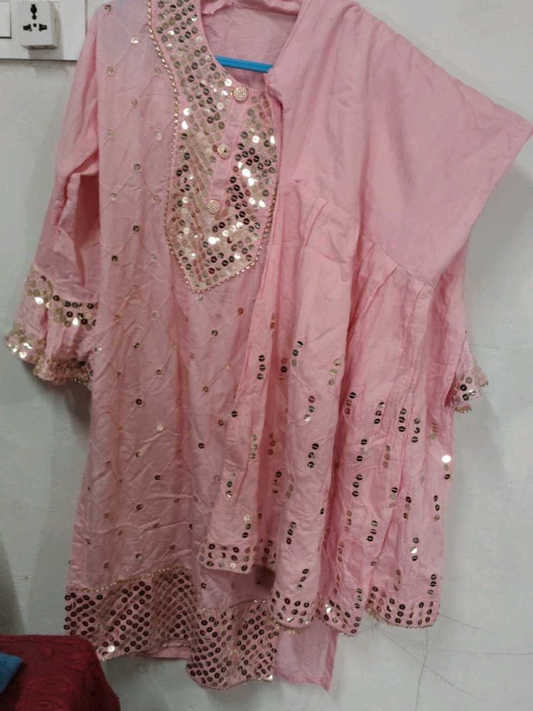 Pink Sequined Kurta Set