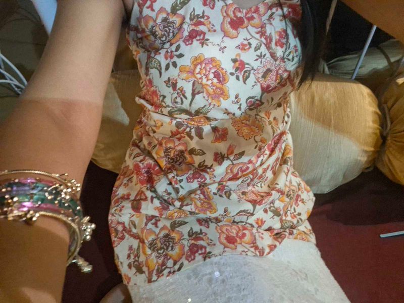 Floral Halter Neck Backless Kurti Dress