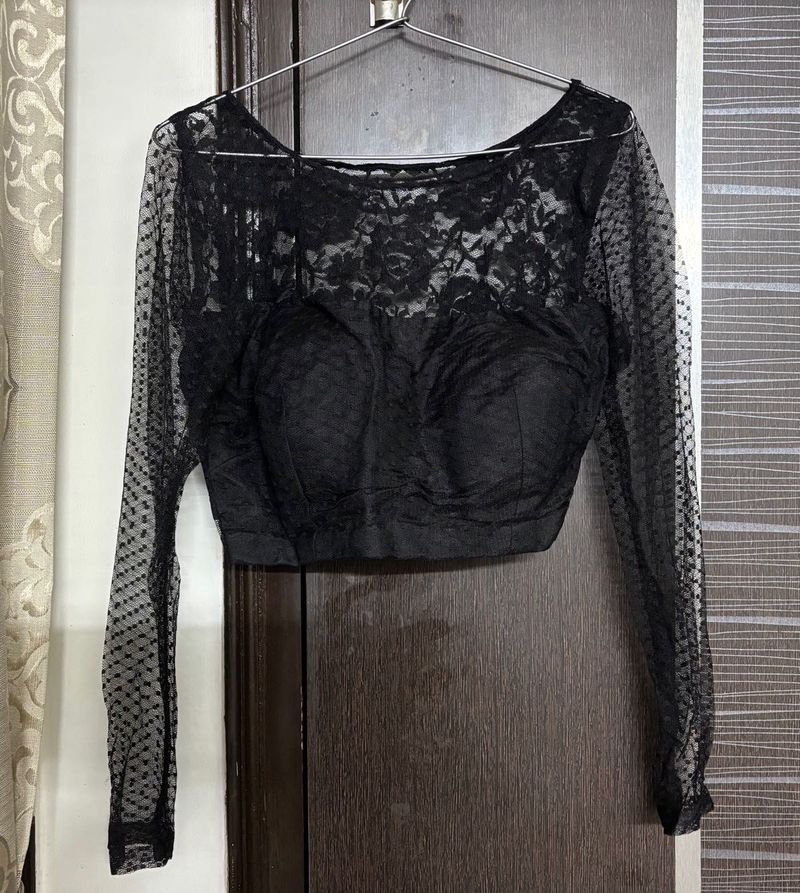 BLACK PADDED NET BLOUSE
