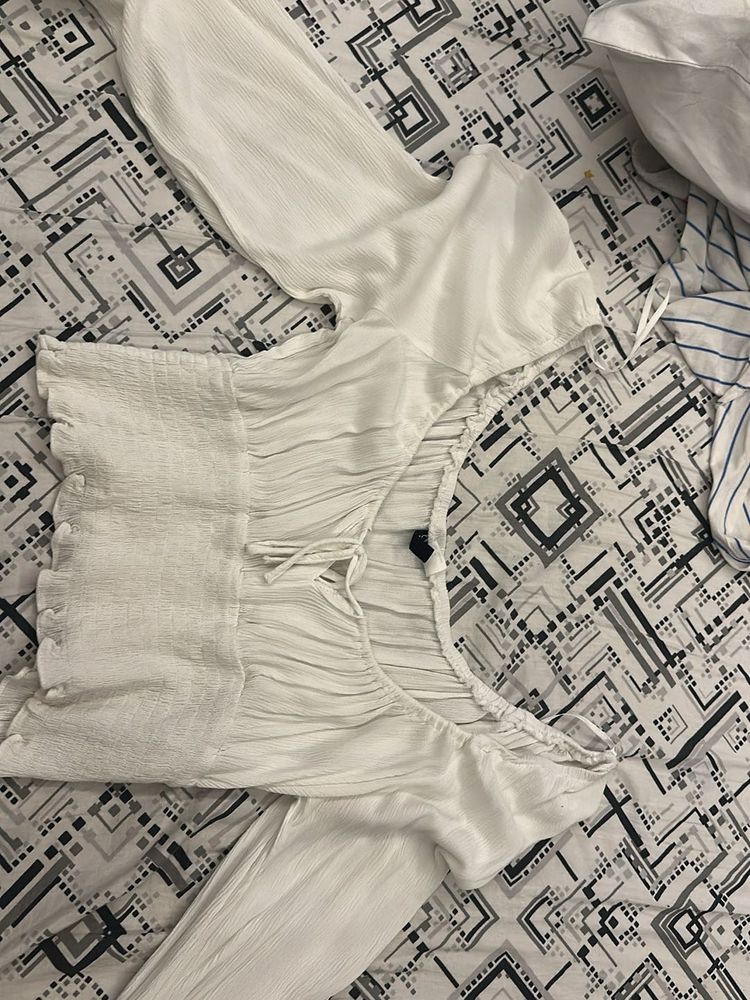 hnm white tie up top