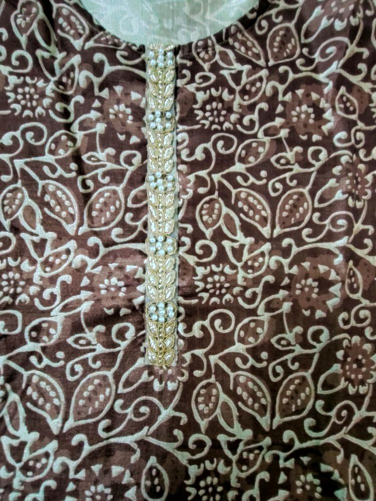 Brown Floral Print Kurti