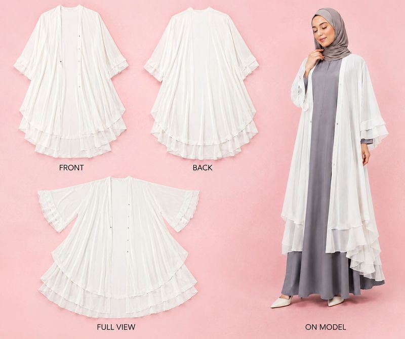 Elegant White Ruffle Abaya Gown