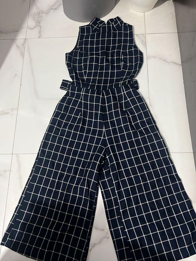 Chic Grid Print Sleeveless Jumpsuit