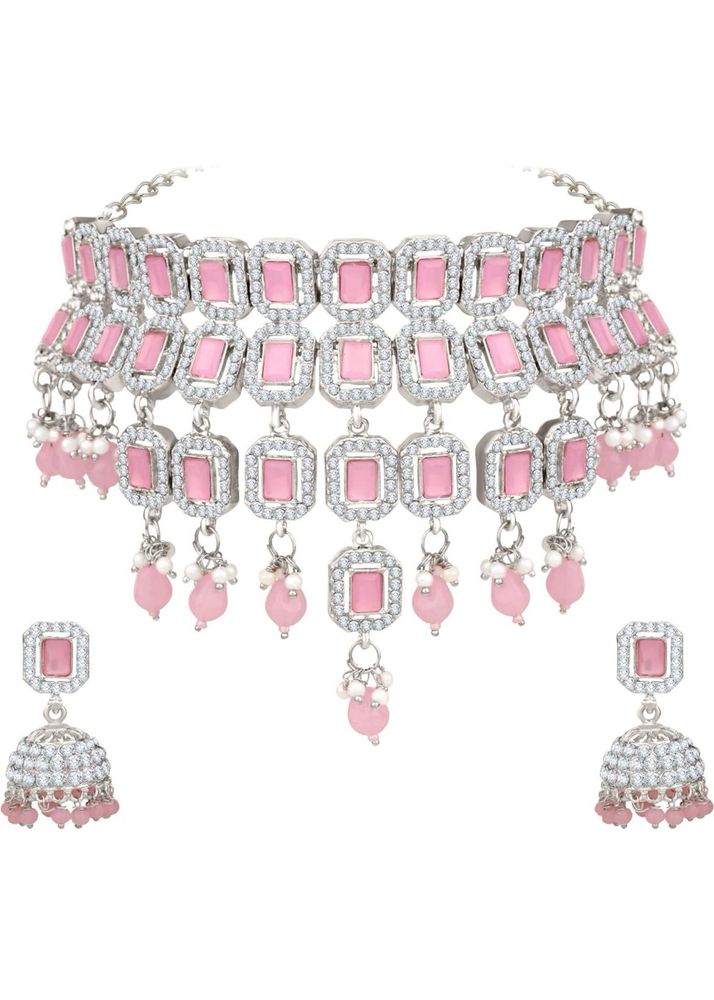 Elegant Pink Stone Necklace Set