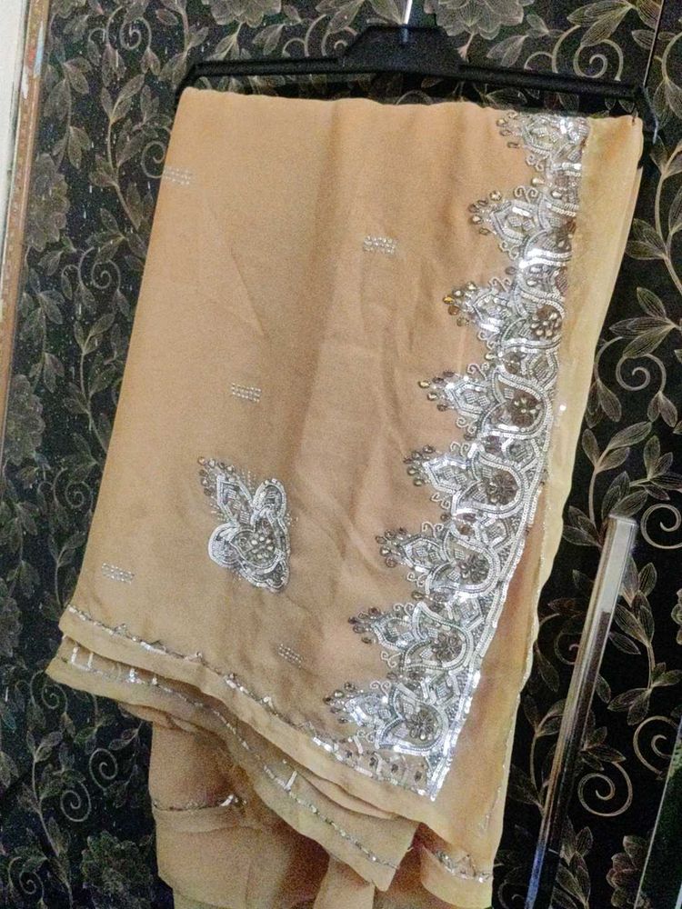 Elegant Beige Sequin Saree