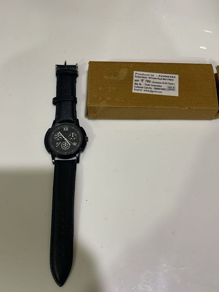 Stylish Black Leather Watch