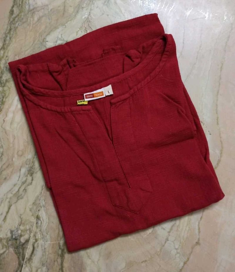 Maroon Khadi Textured Kurta
