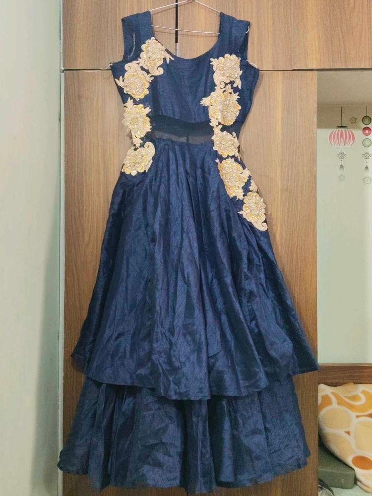 Elegant Navy Blue Embellished Dress
