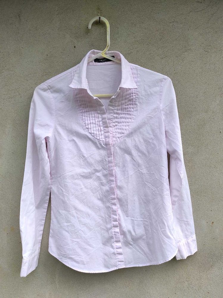 Women's Pink Pleated Collared Shirt