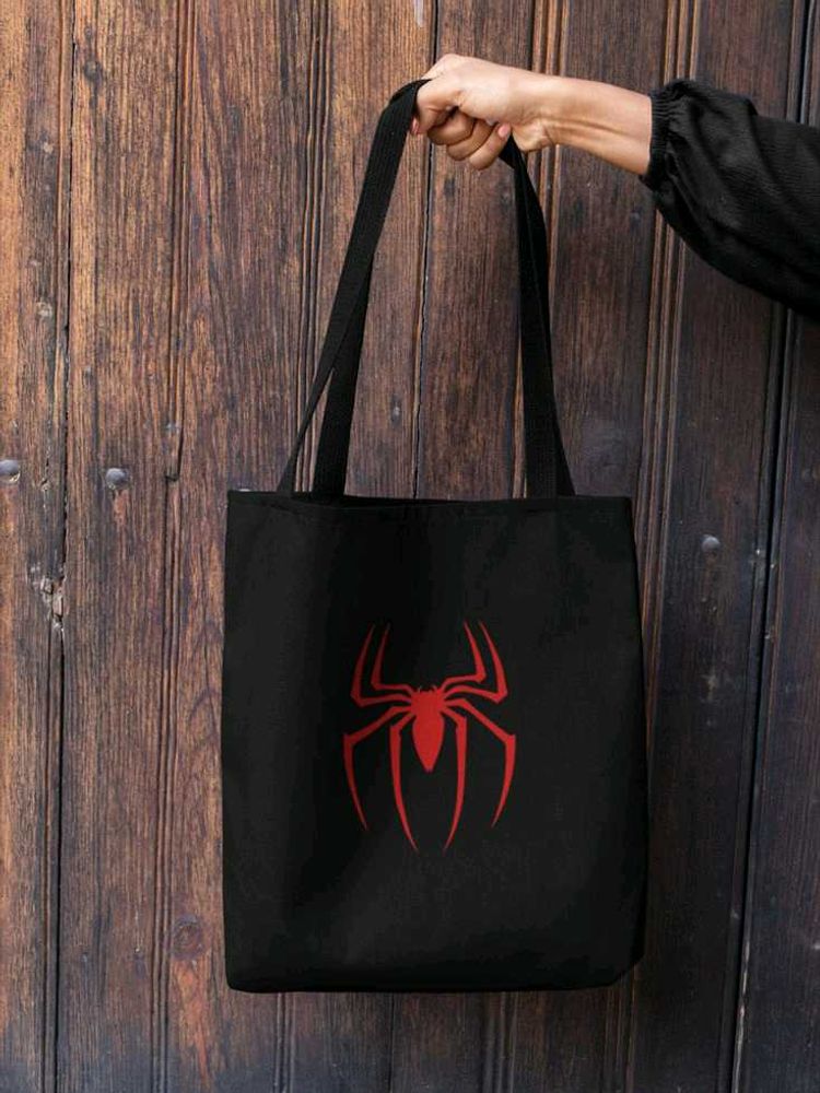Red Web 🕷️ | Black Canvas Tote BagSpider Vibes –