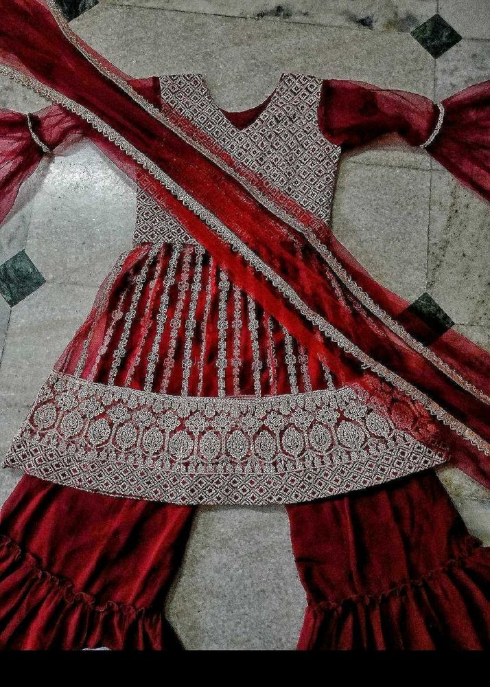 heavy zari work pure georgette kurta sharara set