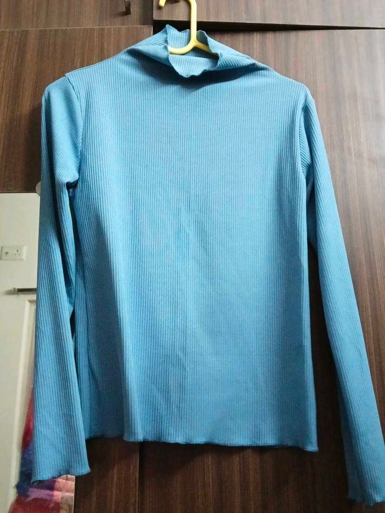 Ribbed Turtleneck Long Sleeve Top