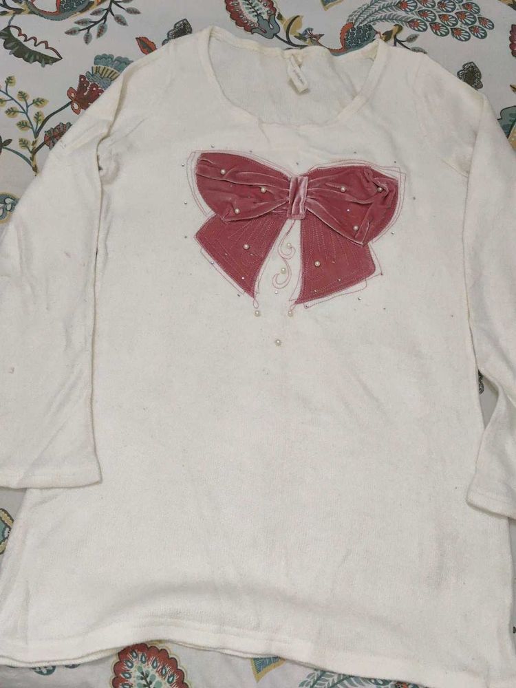 Cute Bow Detail Long Sleeve Top