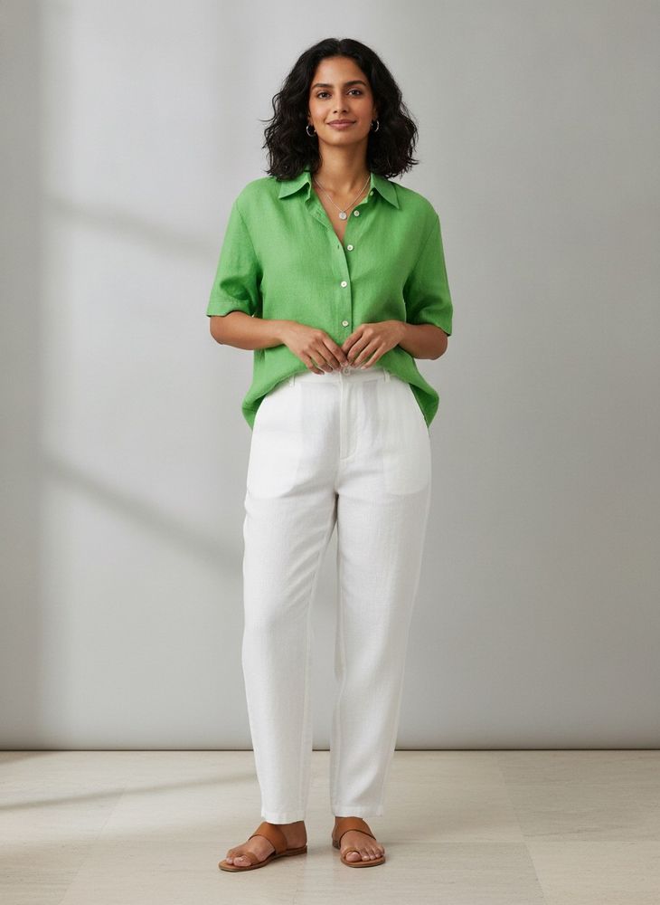 Linen Green Button-Down Shirt