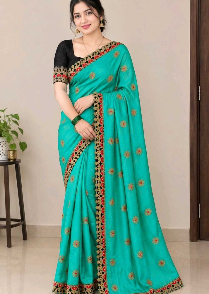 Beautiful Teal Embroidered Saree