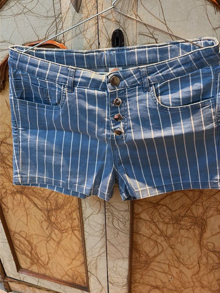 Blue &amp; White Striped Denim Shorts