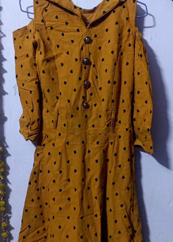 Mustard Yellow Heart Print Dress